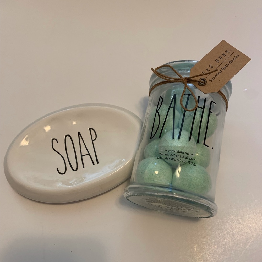 Rae Dunn bath bombs and soap dish